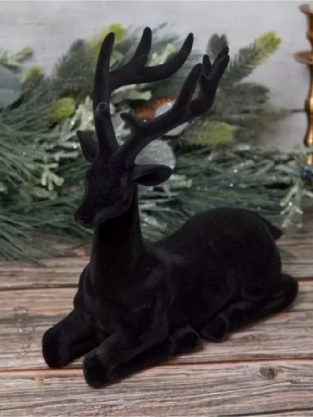 Black Flocked Sitting Reindeer